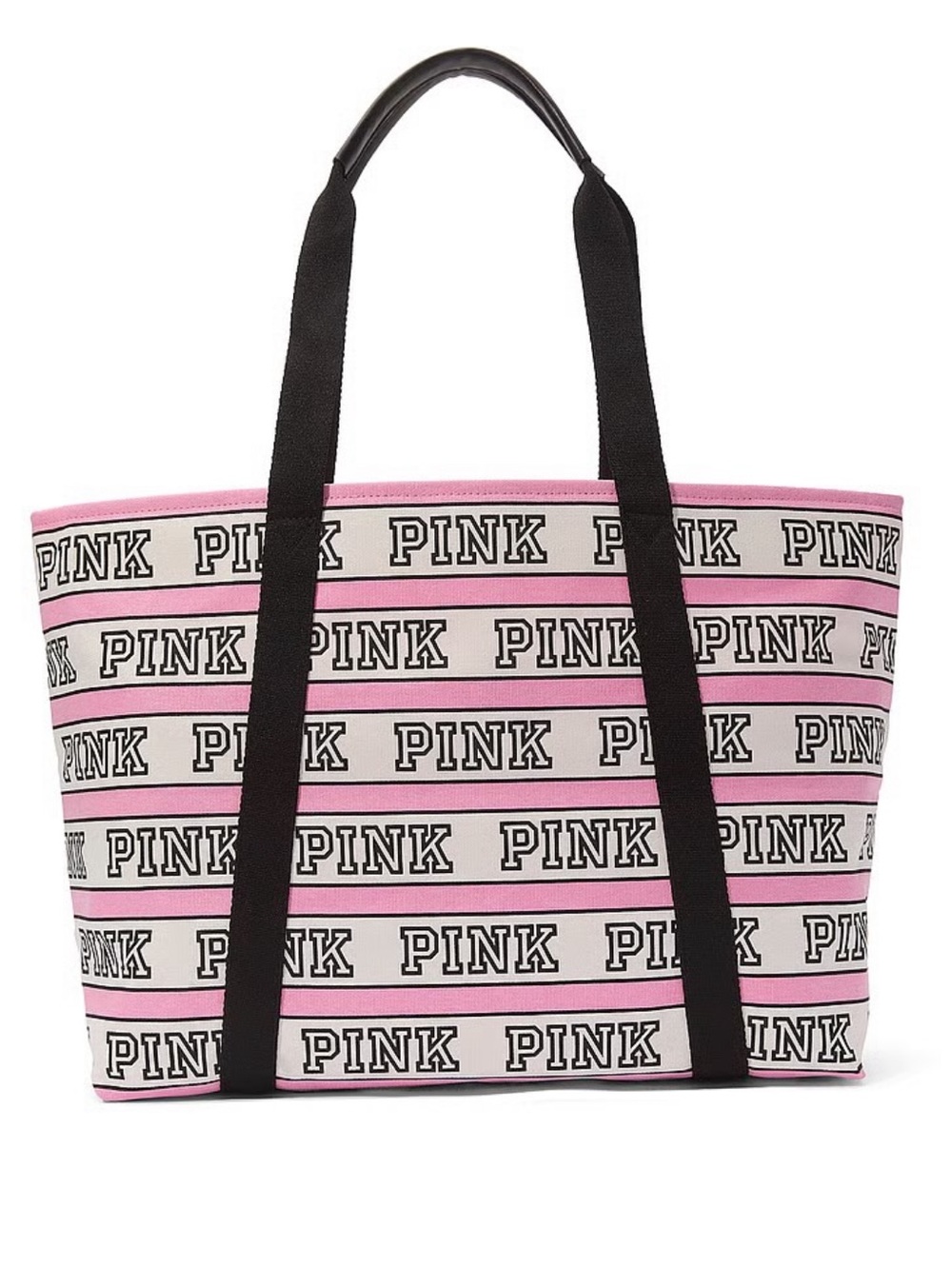 NWT PINK Victoria's Secret Pink and Black Logo Stripe Canvas Tote